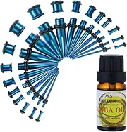 Stainless Steel Ear Stretching Taper Tunnel Starter Kit - 36 Piece Set 14G - 00G+Aftercare Jojoba Oil JDXN Stainless Steel Ear Stretching Taper Tunnel Starter Kit - 36 Piece Set 14G -