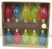 Patio Garden String Lights 10 LED Faceted Bulbs Multi-Color Battery Powered
