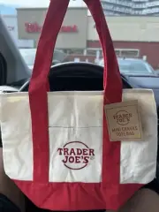 BRAND NEW TRADER JOES CANVAS MINI TOTE BAG RED COLOR