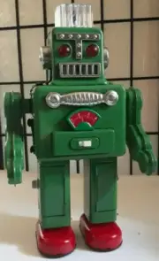 Smoking Spaceman Battery Operated Robot Reproduction GREEN! NEW 12" of robot fun