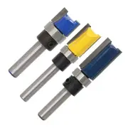 3 Pcs Router Bit Set Double Straight Flute Bearing Flush Trim, 1/4" Shank Tri...