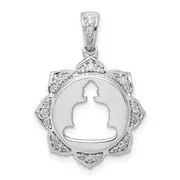 Solid 14k White Gold Simulated CZ Buddha Pendant