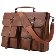Leather Messenger Bag for Men, Vintage Leather Laptop Bag Brown-17.3inch