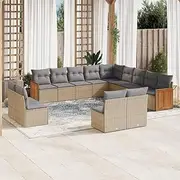 Patio Furniture Sets 13 Piece Garden Sofa Set with Cushions Beige Poly Rattan