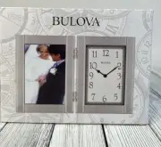 Bulova B1275 Clock Picture Frame Combination Hinged Brushed Aluminum 3.5" x 5"