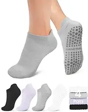 yeuG 4/6 Pairs Pilates Socks for Women Non Slip Grip Socks Yoga Socks Ankle Grippy Socks Woman for Barre, Hospital, Barefoot