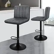 ALFORDSON Bar Stool 2X Adjustable Kitchen Stool Macias Swivel Counter Dining Chair in 57-75.5cm Seat Height Grey for Home Bar Dining Room