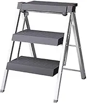 Step Ladder Aluminum Step Ladder 2 Step/3 Step/4 Step, Lightweight Step Stool with Widened Platform, Multi Purpose and Anti-Slip Folding Step Stool, Maximum Load 150 Kg Folding Step Stool(3 Step)