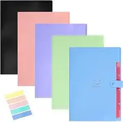Rustark 5Pcs A4 Expanding File Folders 5 Pockets Cute Accordion Folder with Labels Portable File Organizer for Letter Size Document Paper Home School Office Supplies