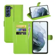 For Samsung Galaxy S21 FE Case, Lychee Texture, PU Leather Wallet Cover, Green