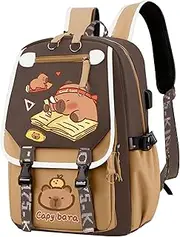 [Wedhapy] Capybara Backpack Large Capacity School Backpack 18" Cute Capybara Backpack for School Waterproof Backpack with S-Shaped Straps Lightweight Casual Daypack