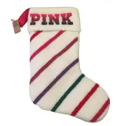 PINK Victoria's Secret Plush Holiday Lined 15" Stocking Cream Striped