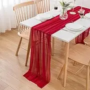 AOKSUNOVA Table Runner Chiffon Sheer Table Runner Wedding Table Decoration Red for Christmas Table Decoration