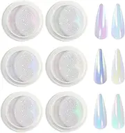 U-Shinein Chrome Nail Powder - Shine Mirror Effect Art Holographic Ice Aurora Dust - 6 Colors Glitter for Home DIY With Sponge Sticks