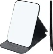 Portable Travel Mirror with PU Leather Makeup Mirror,Folding Tabletop Mirror, Free Standing Vanity Mirrors, Desktop Vanity Mirror for Office Desk,Vanity Table,Travel,Camping Black/21 * 16cm