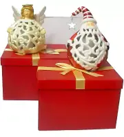 Christmas Decor Battery Candle Illuminated Angel and Santa Luminaries with Timer