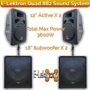 E-Lektron Quad 882 3600W PA Sound System 2X12" Powered 2X18" Subwoofer w Poles