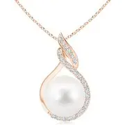 Freshwater Pearl Swirl Pendant with Diamonds