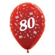 80th Birthday Metallic Red Latex Balloons 25 Pack