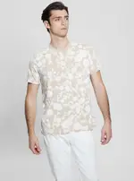 GUESS Eco Beige Floral Burnout T-Shirt Size: Medium, Viscose Rayon