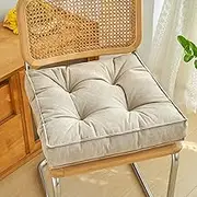 16x16 Square Dining Chair Cushions Set of 6, Kitchen Seat Cushions Square, 3.2in Extra Thick Chair Pads Anti-Deformation, Durable Seat Pads with Linen Fabric, Wearable and Dirty-Resistant Beige