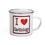 I Heart (Love) Cardiology Enamel Mug Funny Doctor MD Joke