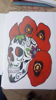 Skull with Poppies Post Card By Brandy Devoid