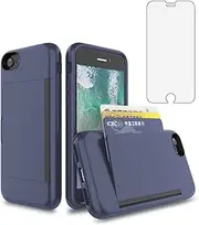 Asuwish Phone Case for iPhone 6plus 6splus 7plus 8plus i 6/6s/7/8 Plus with Screen Protector Cover and Card Holder Hybrid Cell iPhone6splus i Phone7s 7s 7+ 8s 8+ Phones8 6+ i6 6s+ Women Men Navy Blue