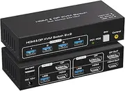 SPSWHD 8K@60Hz HDMI+Displayport KVM Switch 2 Monitors 2 Computers USB 3.0 KVM Switcher Dual Monitor 2 Port for 2 PC Share Multi Monitor and 4 USB Devices with Wired Controller DC Adapter