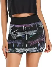 [RPLIFE] Dragon Fly Black Women Running Skirt, Skorts Women with Pockets，Womens Skorts Skirts Casual