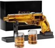 Military Style Gun Whiskey Decanter Set with Wooden Stand - Bar Essentials