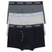 3 x Bonds Mens Guyfront Trunks Underwear Black/ Grey/ Charcoal Undies