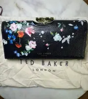 New Ted Baker Bblanch Sandalwood Teardrop Bobble Leather Purse Black Floral