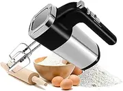 Stainless Steel Hand Mixer, 5 Speed Portable Kitchen Mixer Electric, Stainless Steel Electric Hand Whisk, for Baking & Cooking, 500W, Includes Stainless Steel Whisks and Dough Hooks Attachment