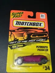 1996 Matchbox #34 Superfast Plymouth Prowler plum/purple nerw on card!!!!