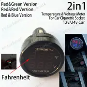 2in1 Digital LED Car Voltmeter Thermometer Fahrenheit Cigarette Lighter 12V 24V