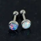 2 Pc 316L Surgical Steel 16G 1/4" 5MM Fire Purple + White Opal Stone Tragus