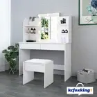 Dressing Table Stool Set LED Bulbs Makeup Mirror Jewellery Drawer Cabinet White