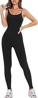 [Annebouti] Adjustable Spaghetti Strap Jumpsuits for Women One Piece Full Length Rompers Square Neck Workout Bodysuit
