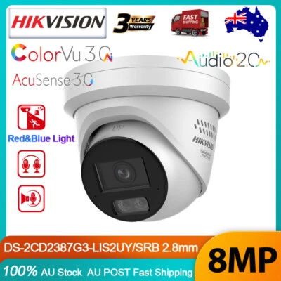 Hikvision DS-2CD2387G3-LIS2UY/SRB 8MP ColorVu3.0 Turret IP Camera Red&Blue Light