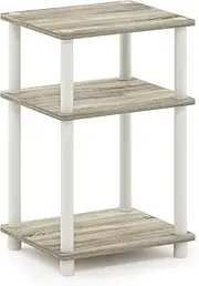 [Furinno] Just 3-Tier Turn-N-Tube Side Table with Plastic Poles, Sonoma Oak/White