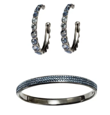 Judith Leiber Blue Swarovski Crystal Bangle and Earrings NWT