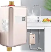 Tankless Water Heater, 110V 220V 3000W 3800W Mini Instant Hot Water Heater with LED Display for Shower Bathroom Kitchen Washing, Portable Water Heater,Gold-3000Wto220V