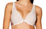 FRENCH DESIGNER AUBADE FLEUR DE PLAISIR WHITE TRIANGLE BRA 32B NWT SRP $129 FA12