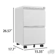 2 Drawer Metal File Cabinet with Lock, Heavy Duty, 4 360° swivel wheels, White
