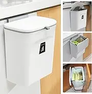 Tiyafuro 2.4 Gallon Kitchen Compost Bin for Counter Top or Under Sink, Hanging Small Trash Can with Lid for Cupboard/Bathroom/Bedroom/Office/Camping, Mountable Indoor Compost Bucket, White