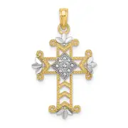 14K Yellow & Rhodium W/ Beaded And D/C Cross Charm