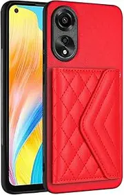 Case Compatible with Oppo A17 / A17K Wallet Cover [PU Leather + Shell + Card Slot] Magnetic Clasp Kickstand Red