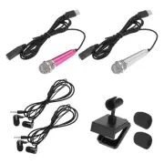 2Pcs Mini Mic Tiny Microphone Bracket, Sponge Cover, Earphones Hot Pink/Silver