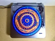 Custom Vinyl Record Player 12” Slipmat DJ Pad “Psychedelic Blue/Orange Emblem”